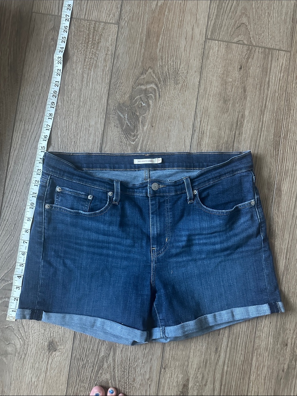 Mid Length Denim Shorts - Mid Indigo Blue-size 32 / size 12